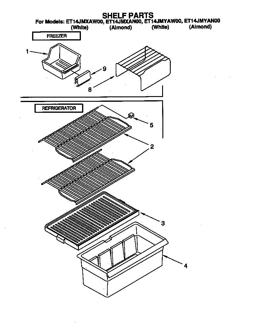 Whirlpool ET14JMYAW00 shelf parts diagram