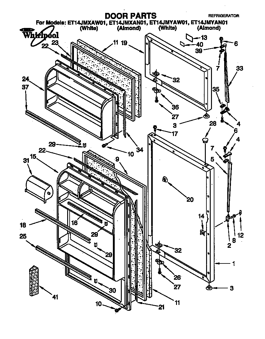 Whirlpool ET14JMYAW01 door parts diagram