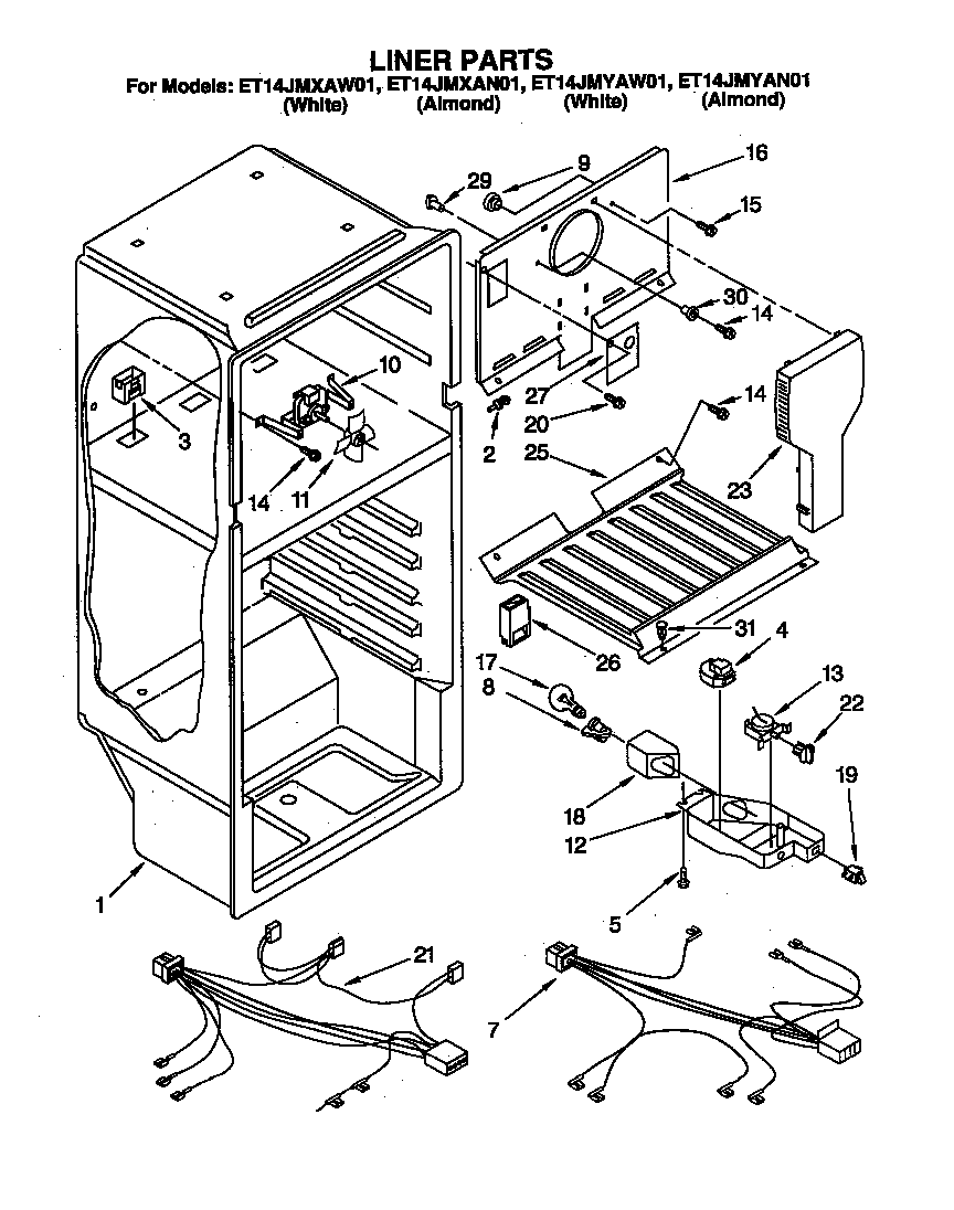 Whirlpool ET14JMYAW01 liner parts diagram