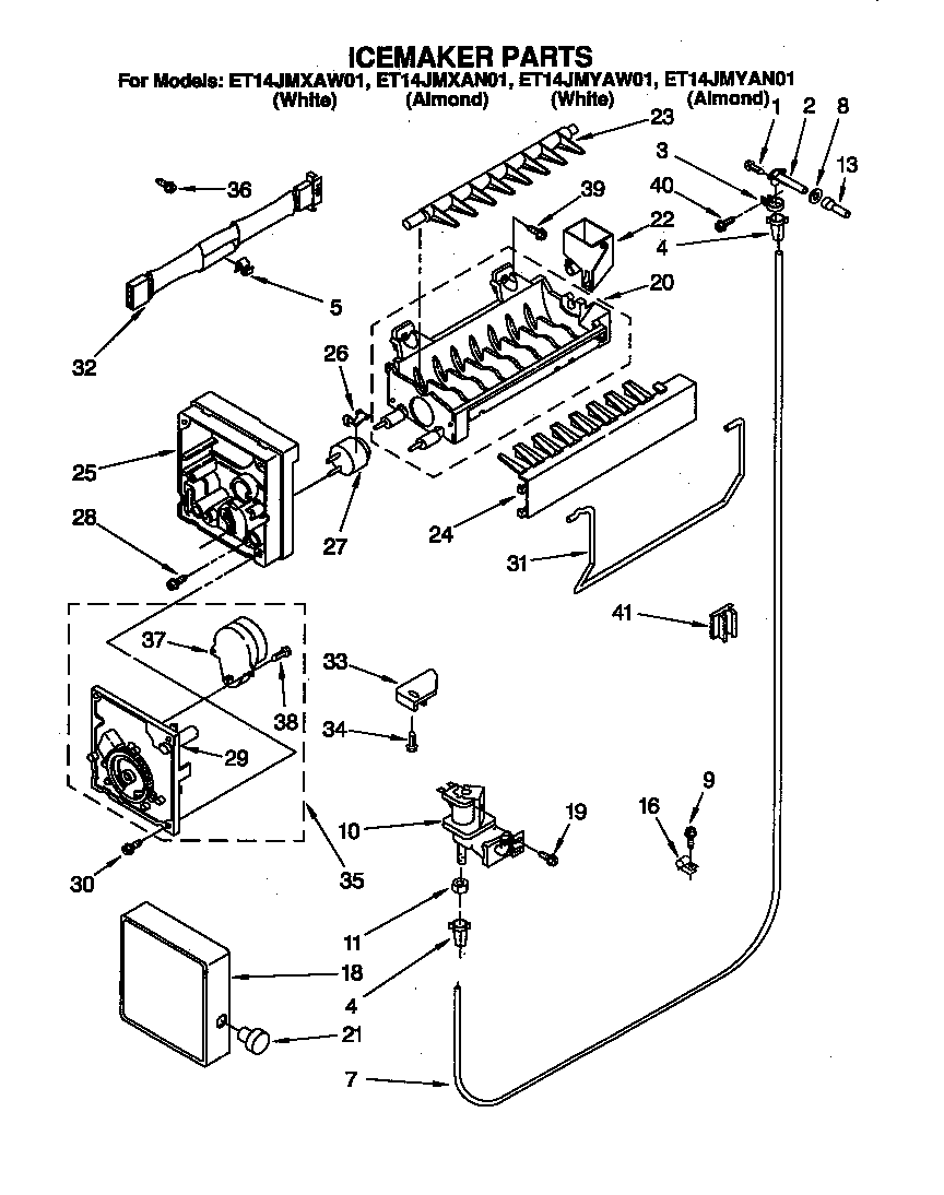 Whirlpool ET14JMYAW01 icemaker parts diagram