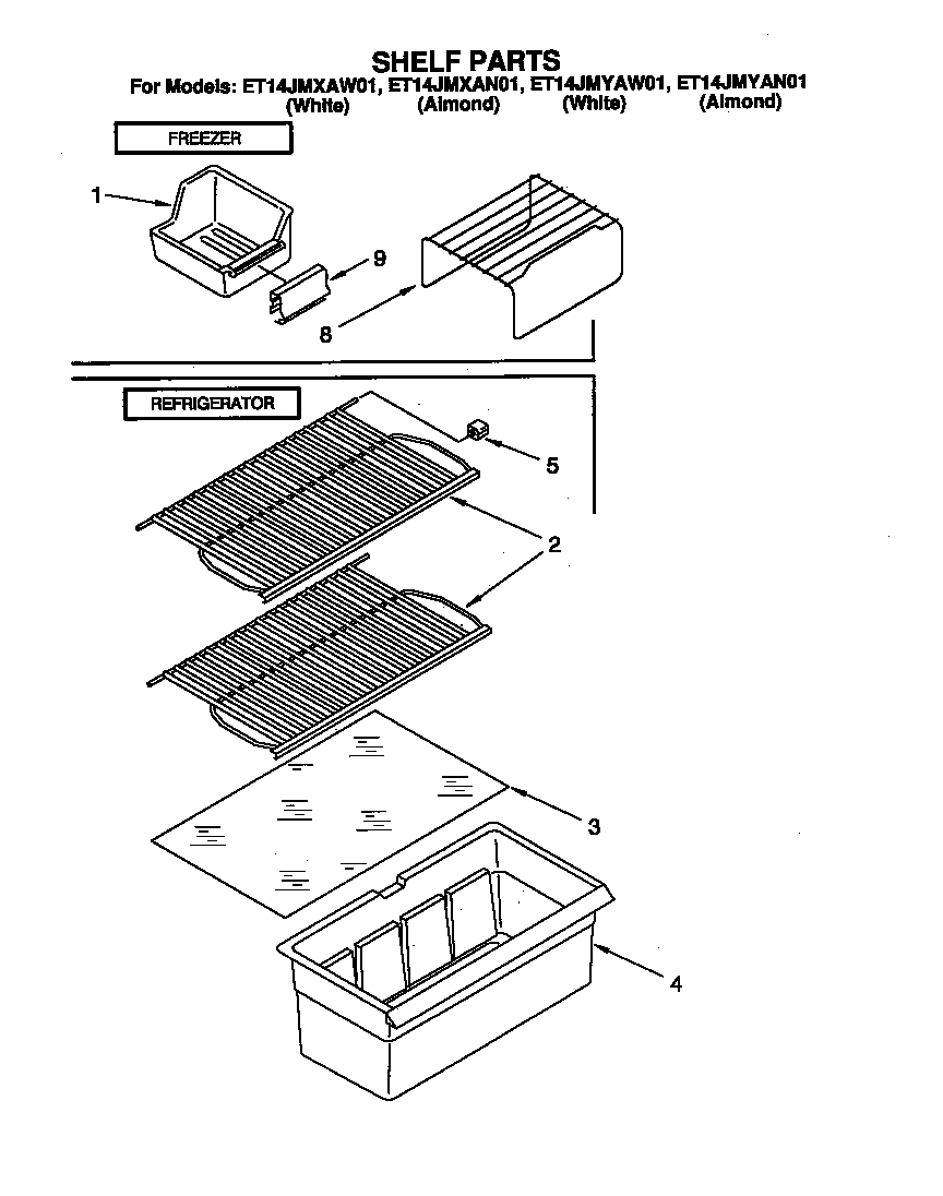 Whirlpool ET14JMYAW01 shelf parts diagram
