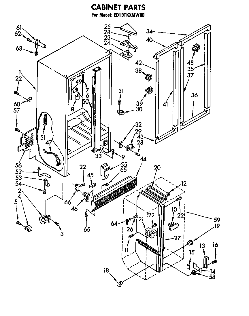 Whirlpool ED19TKXMWR0 cabinet parts diagram