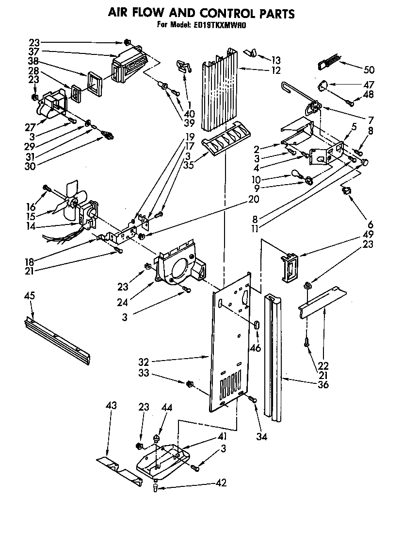 Whirlpool ED19TKXMWR0 air flow and control parts diagram