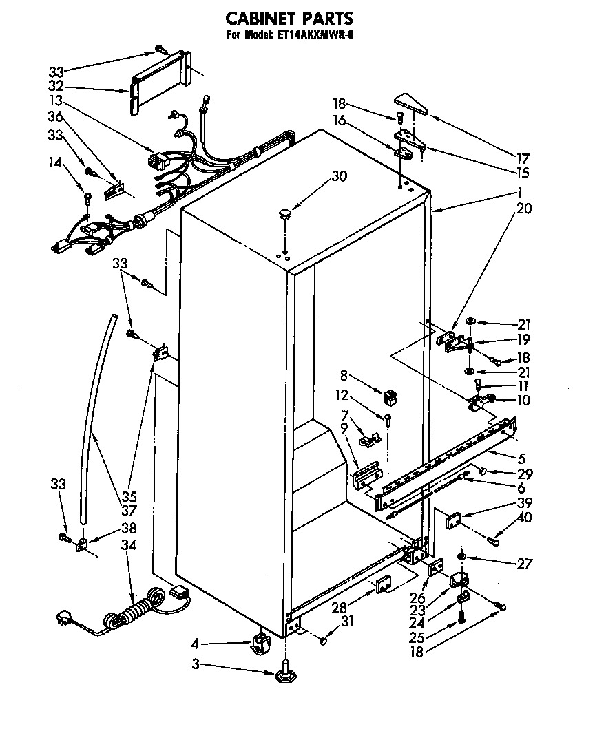Whirlpool ET14AKXMWR0 cabinet parts diagram
