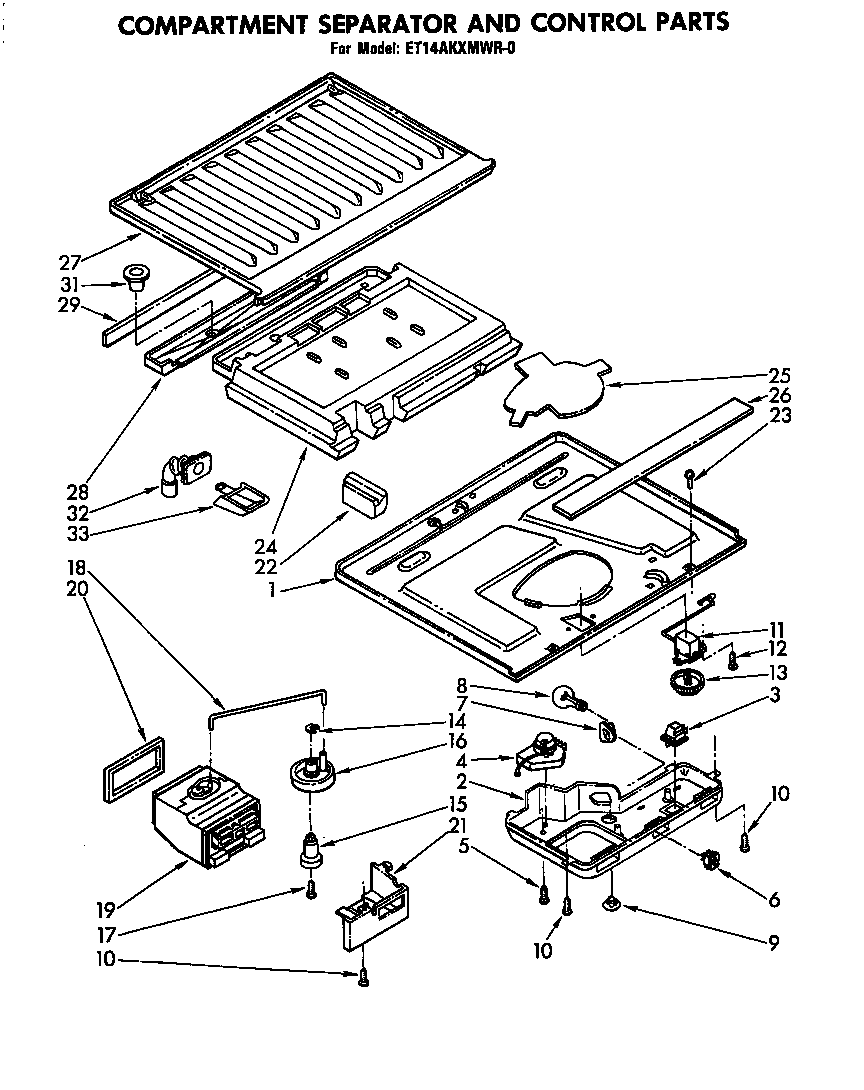 Whirlpool ET14AKXMWR0 compartment separator and control parts diagram