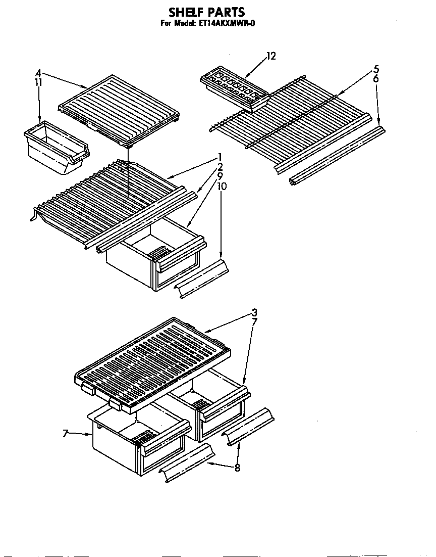 Whirlpool ET14AKXMWR0 shelf parts diagram