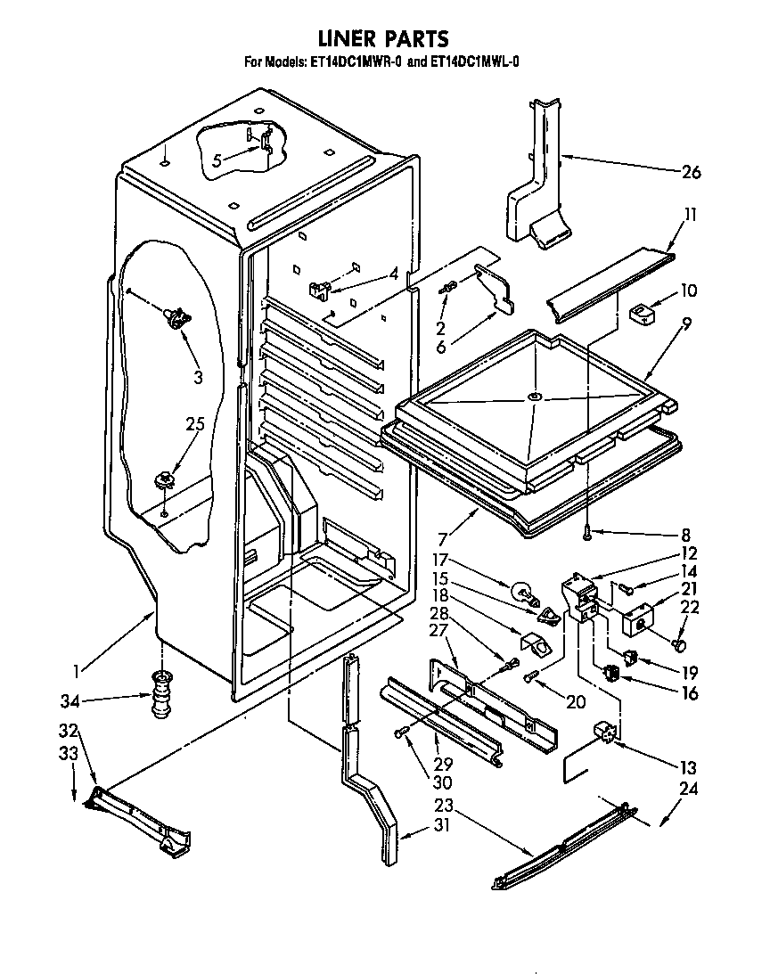 Whirlpool ET14DC1MWR0 liner parts diagram