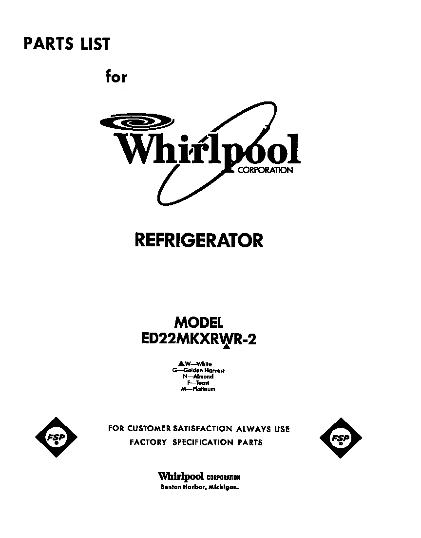 Whirlpool ED22MKXRMR2 cover page diagram