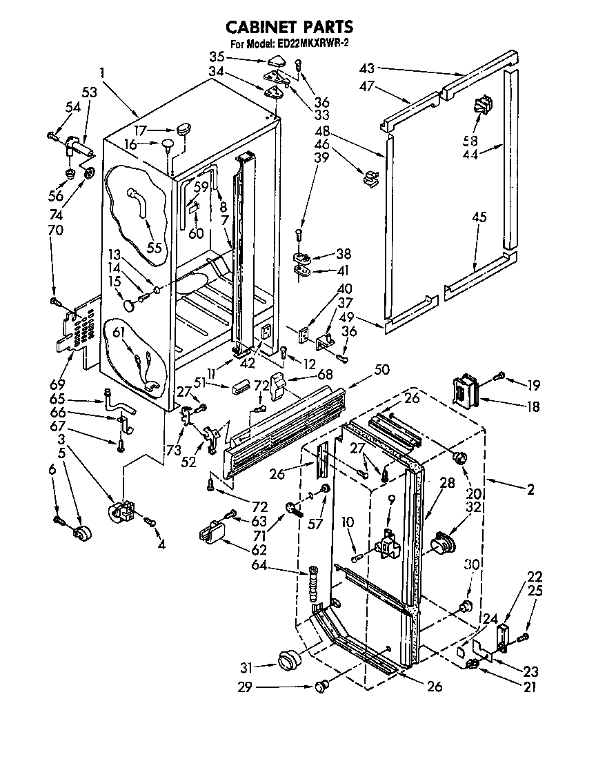 Whirlpool ED22MKXRMR2 cabinet parts diagram