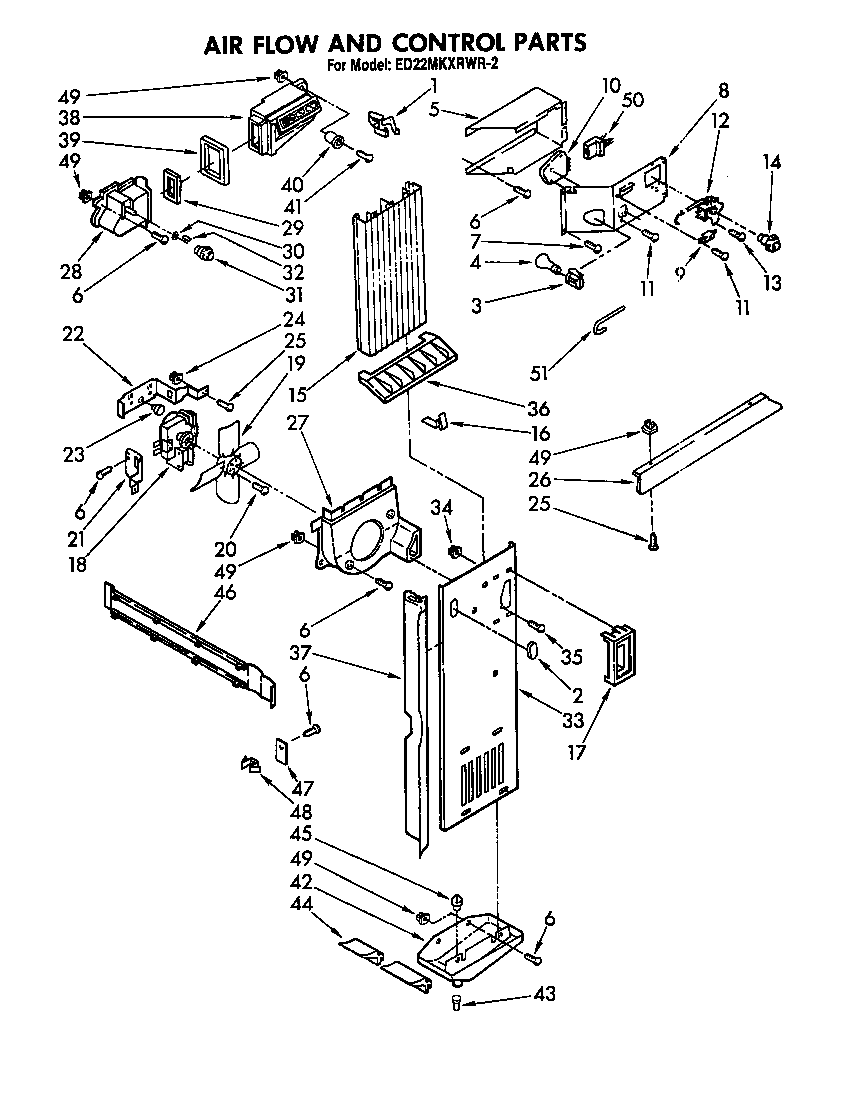 Whirlpool ED22MKXRMR2 air flow and control parts diagram