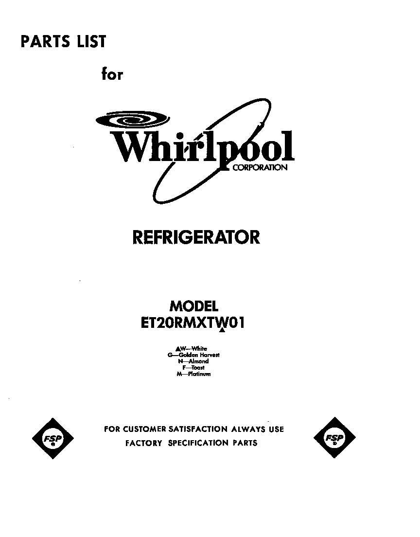 Whirlpool ET20RMXTG01 front cover diagram