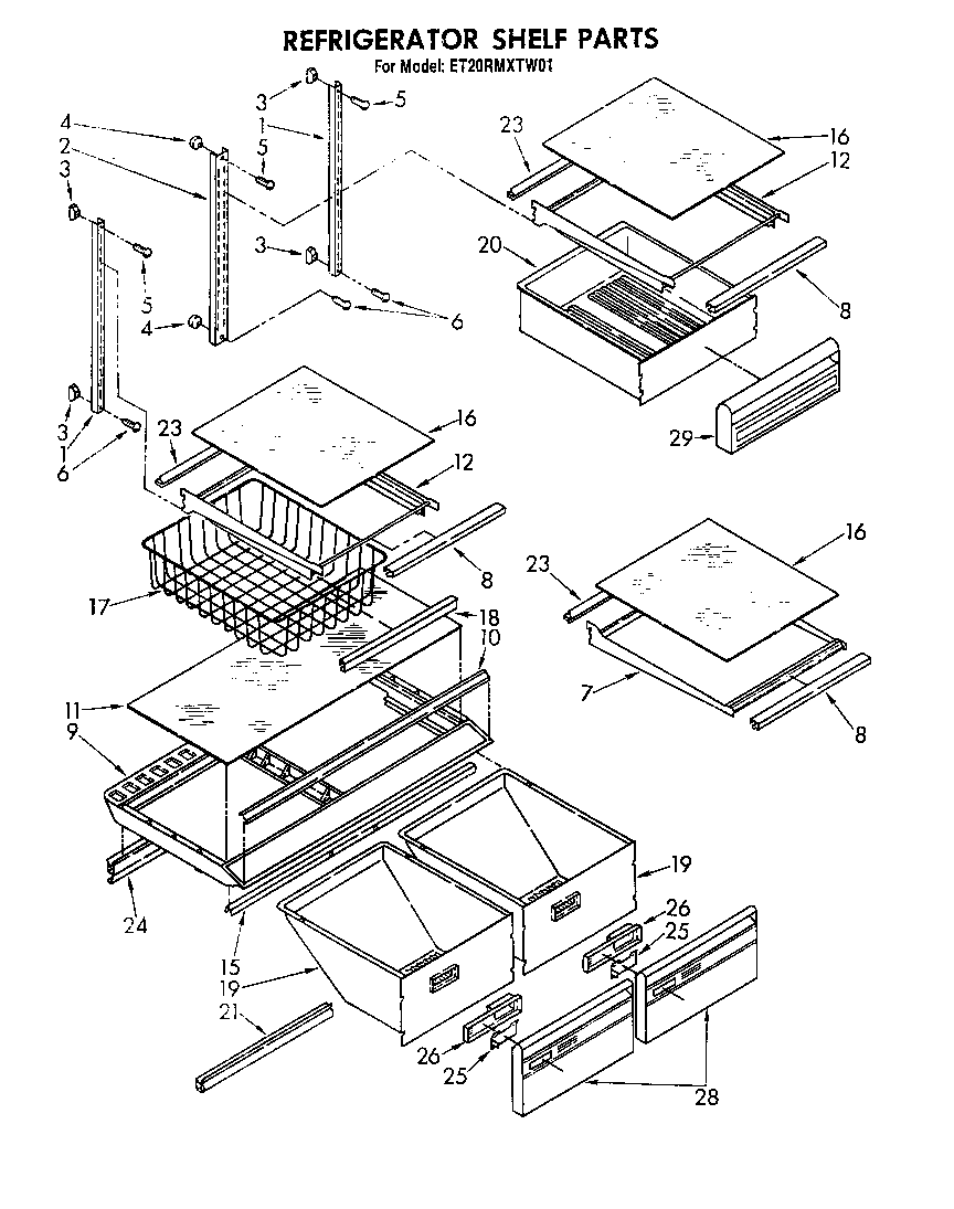 Whirlpool ET20RMXTG01 refrigerator shelf diagram