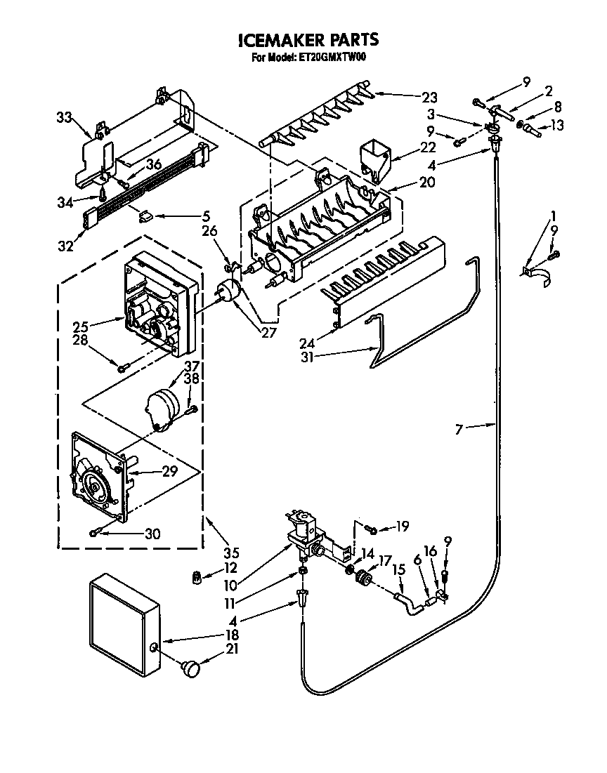 Whirlpool ET20GMXTM00 ice maker diagram