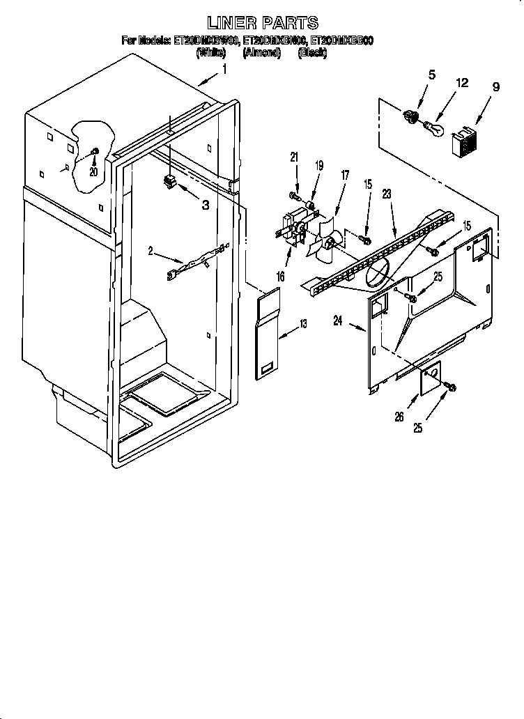 KitchenAid ET20DMXBW00 liner diagram