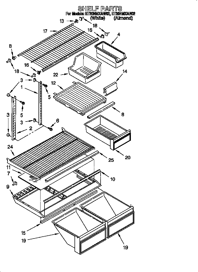 Whirlpool ET20NMXAW02 shelf diagram