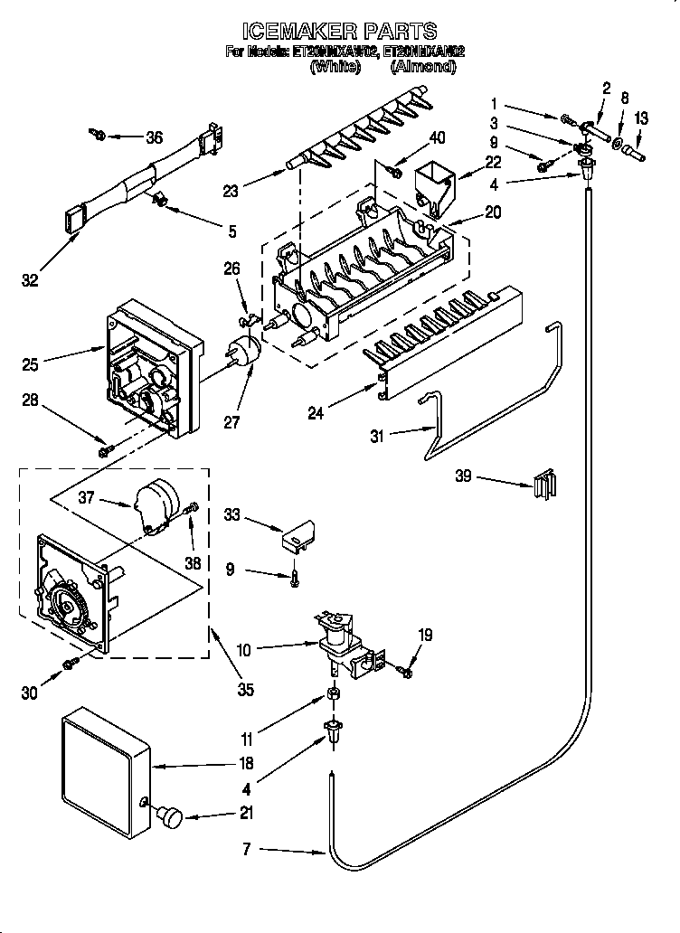 Whirlpool ET20NMXAW02 icemaker diagram
