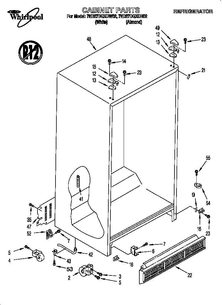Whirlpool 7ED27DQXDN02 cabinet diagram