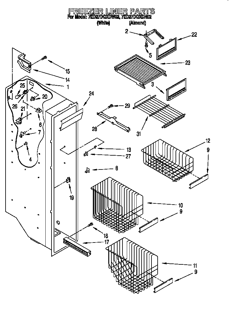 Whirlpool 7ED27DQXDN02 freezer liner diagram