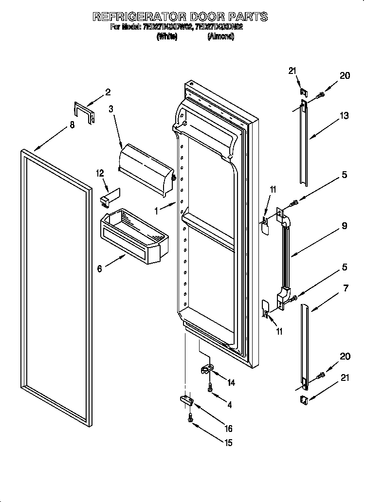 Whirlpool 7ED27DQXDN02 refrigerator door diagram