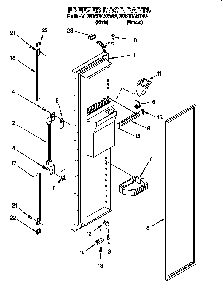 Whirlpool 7ED27DQXDN02 freezer door diagram