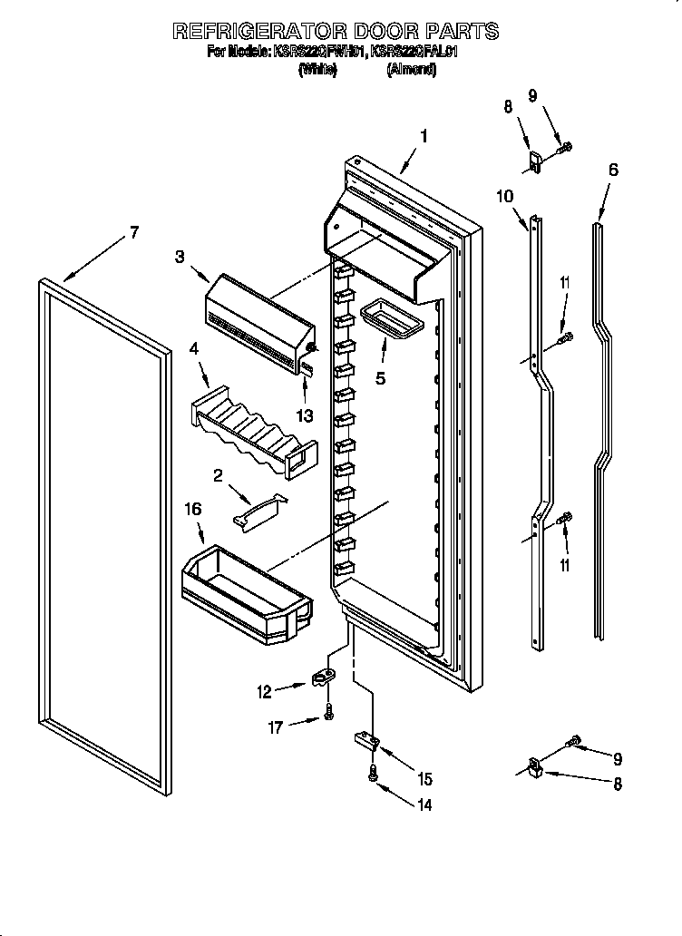 KitchenAid KSRS22QFWH01 refrigerator door diagram