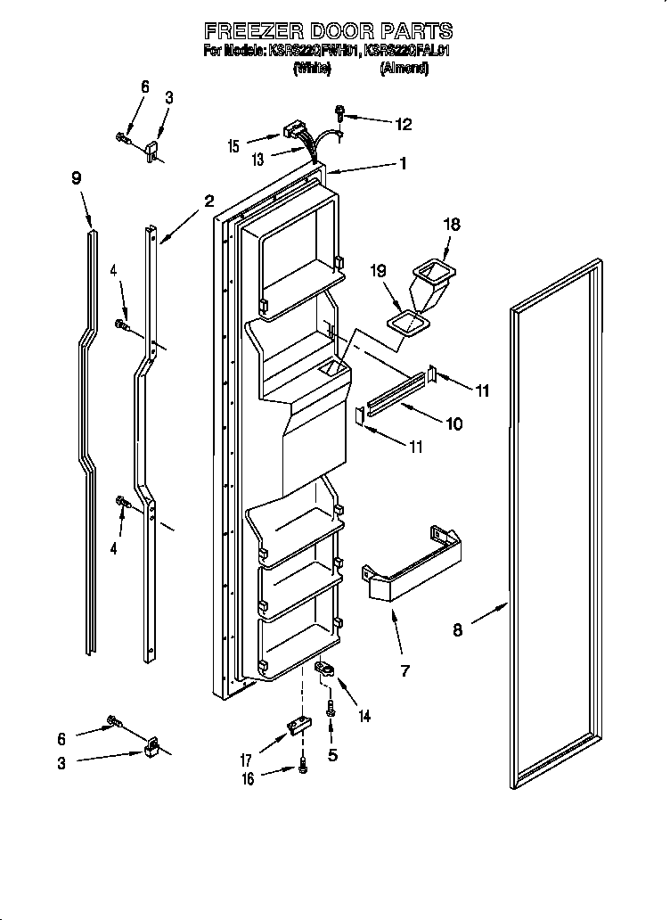 KitchenAid KSRS22QFWH01 freezer door diagram