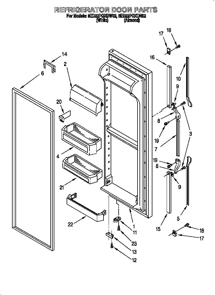 Whirlpool 8ED22PQXDN02 refrigerator door diagram