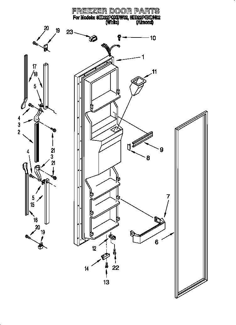 Whirlpool 8ED22PQXDN02 freezer door diagram