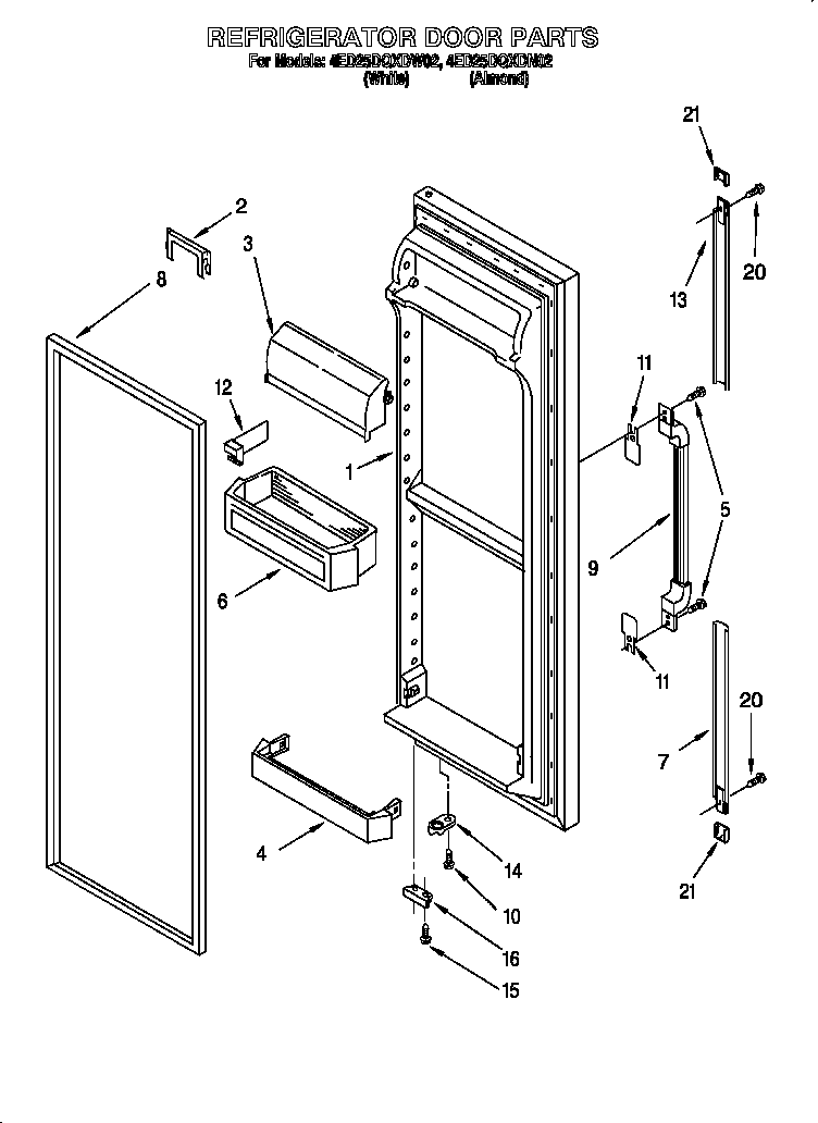 Whirlpool 4ED25DQXDW02 refrigerator door diagram
