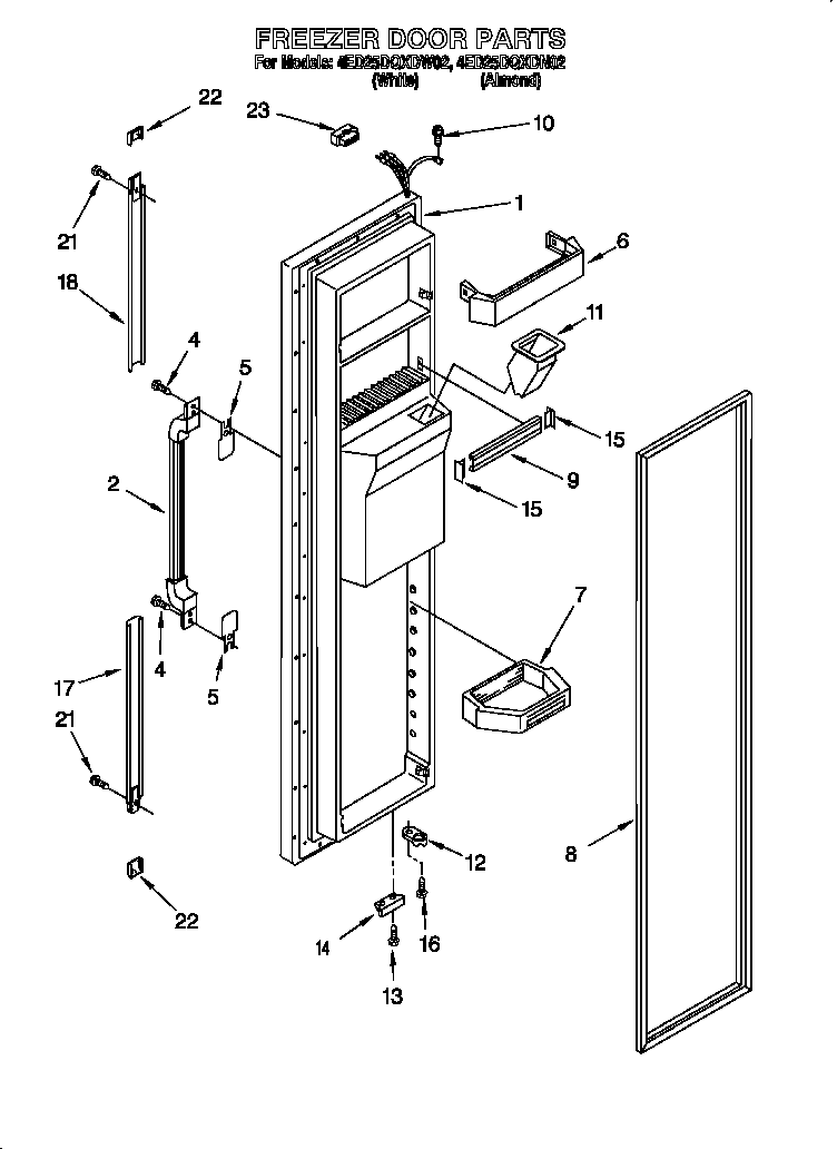 Whirlpool 4ED25DQXDW02 freezer door diagram