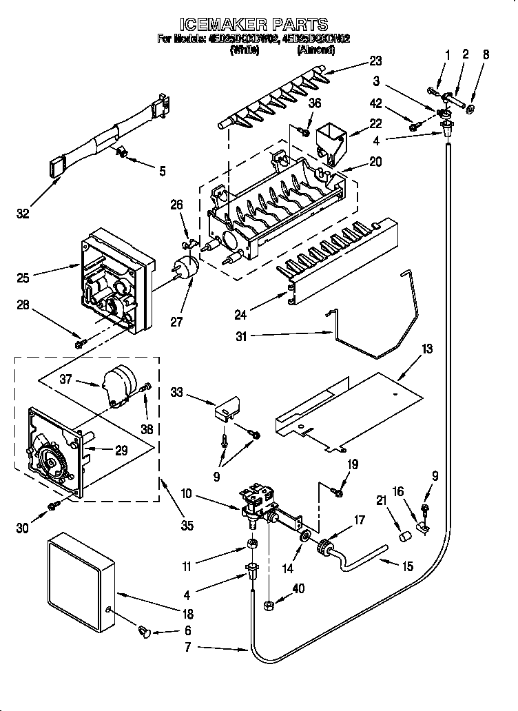 Whirlpool 4ED25DQXDW02 ice maker diagram