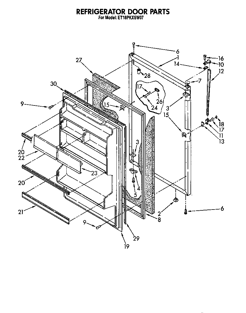 Whirlpool ET18PKXSW07 refrigerator door diagram