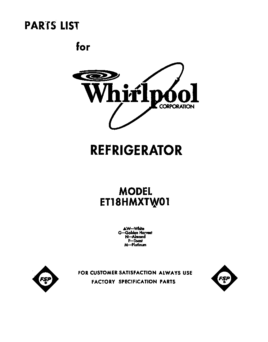 Whirlpool ET18HMXTG01 front cover diagram