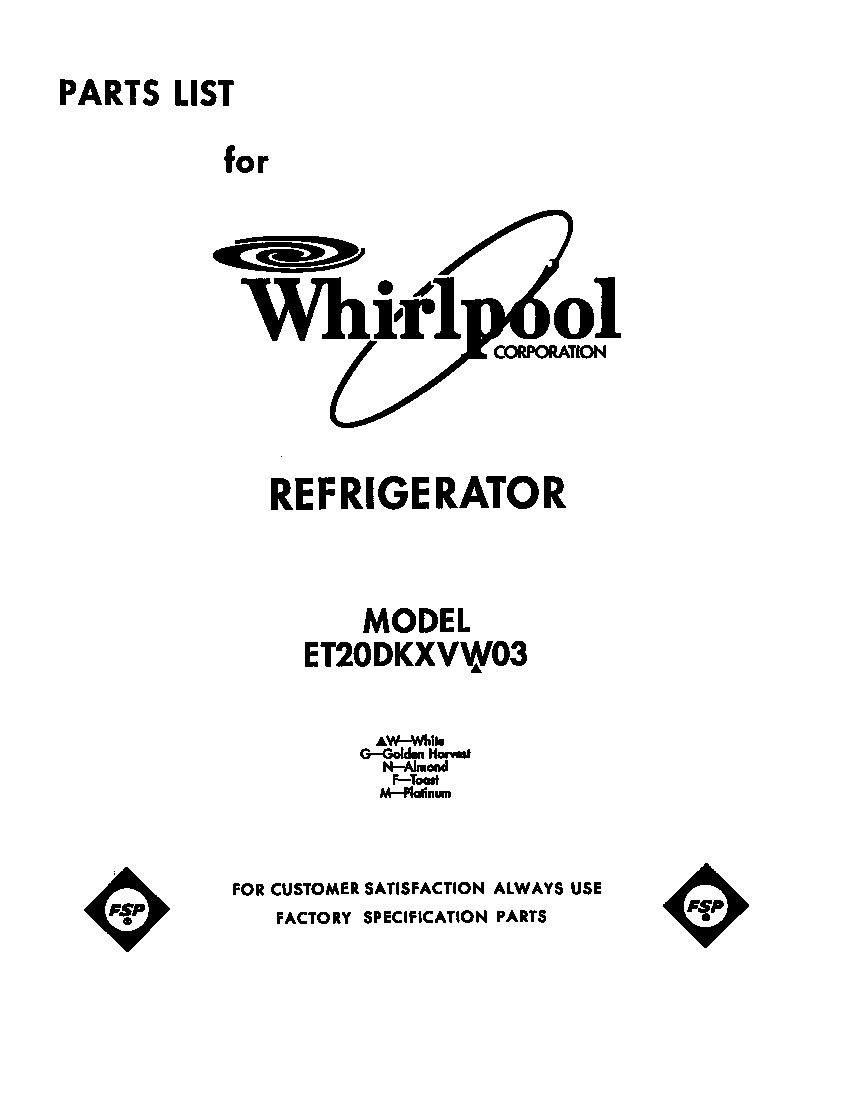 Whirlpool ET20DKXVF03 front cover diagram