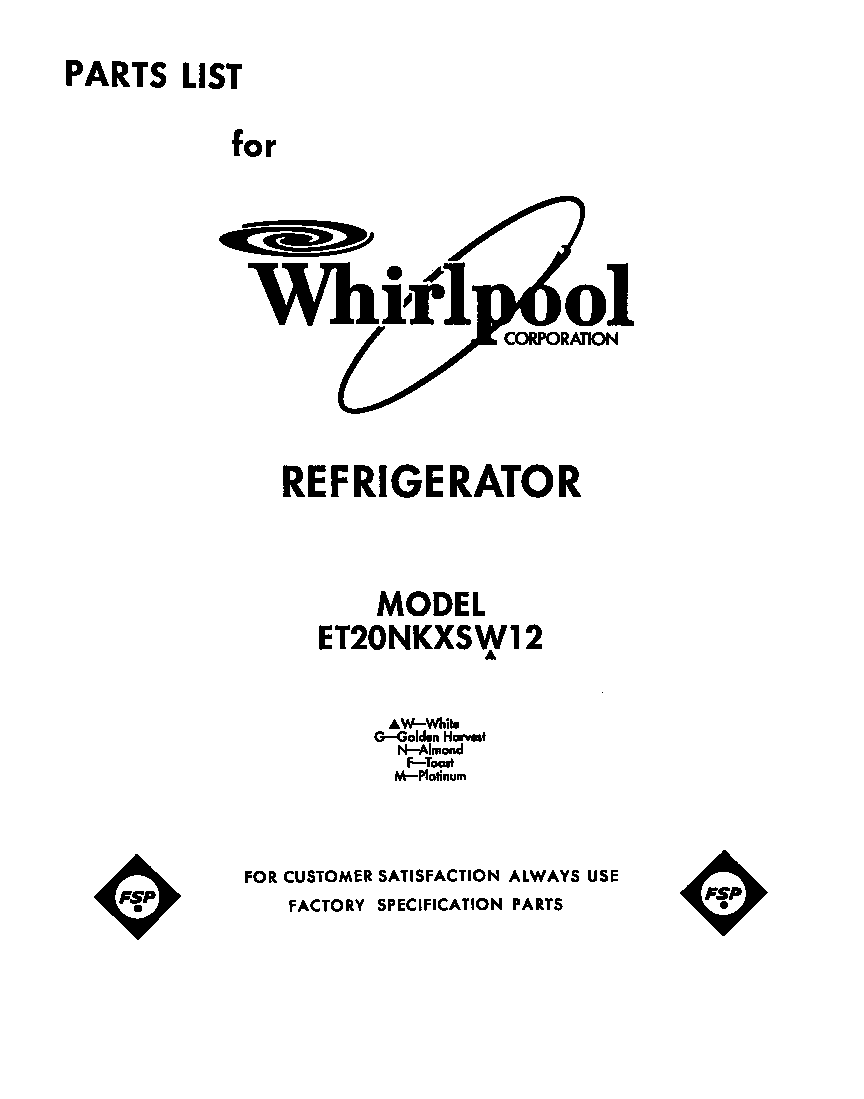 Whirlpool ET20NKXSW12 front cover diagram