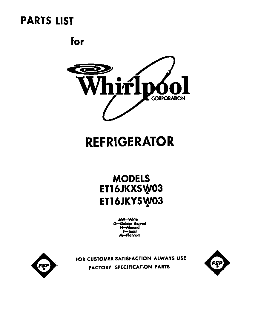 Whirlpool ET16JKYSM03 front cover diagram