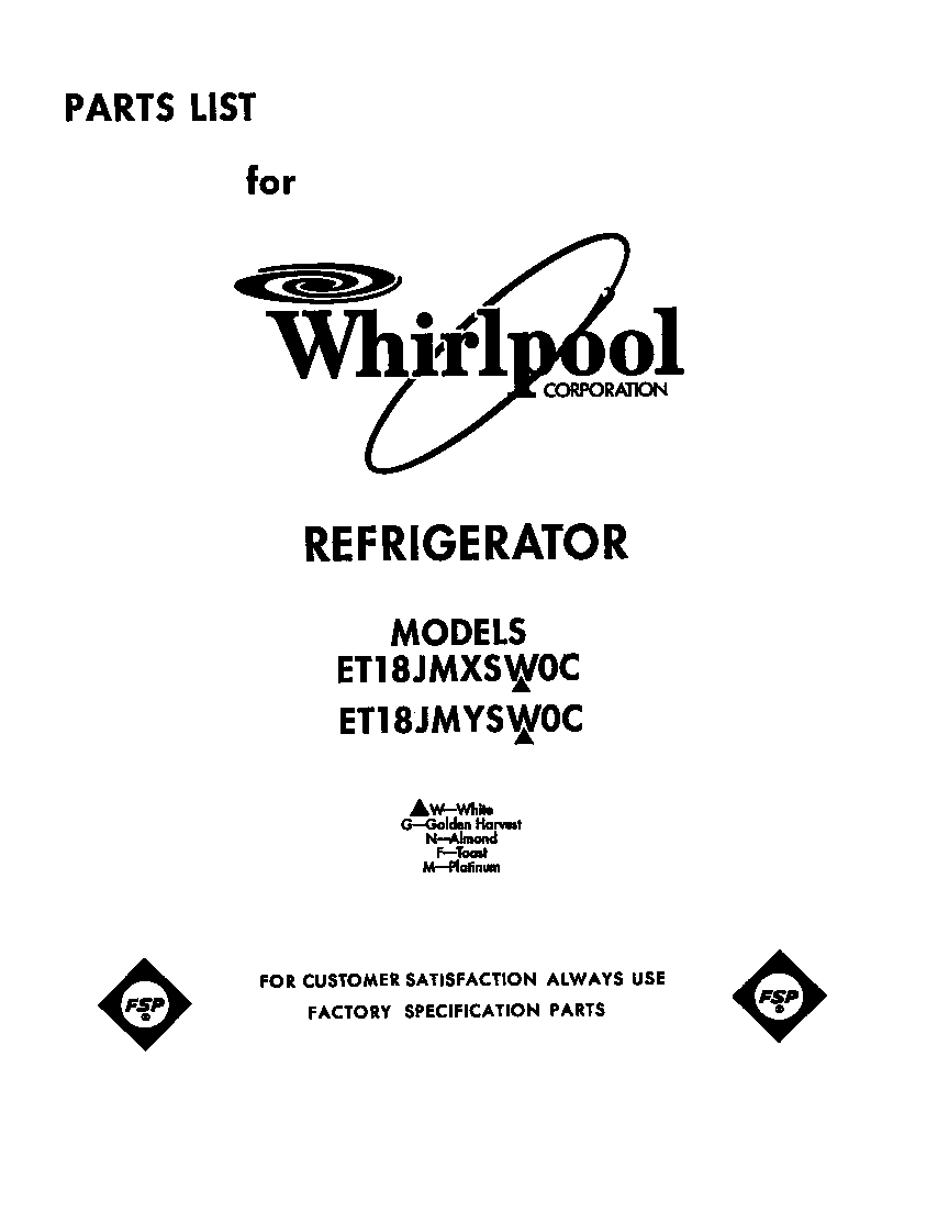 Whirlpool ET18JMYSG0C front cover diagram
