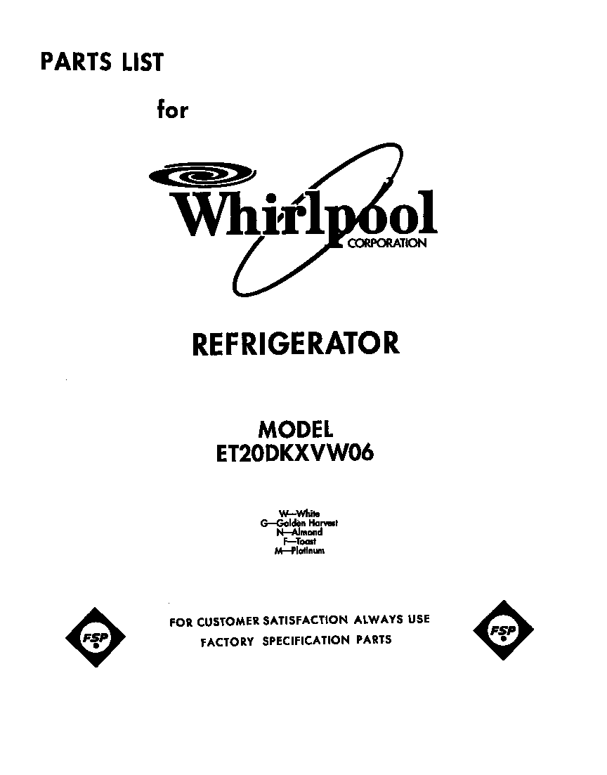 Whirlpool ET20DKXVW06 front cover diagram