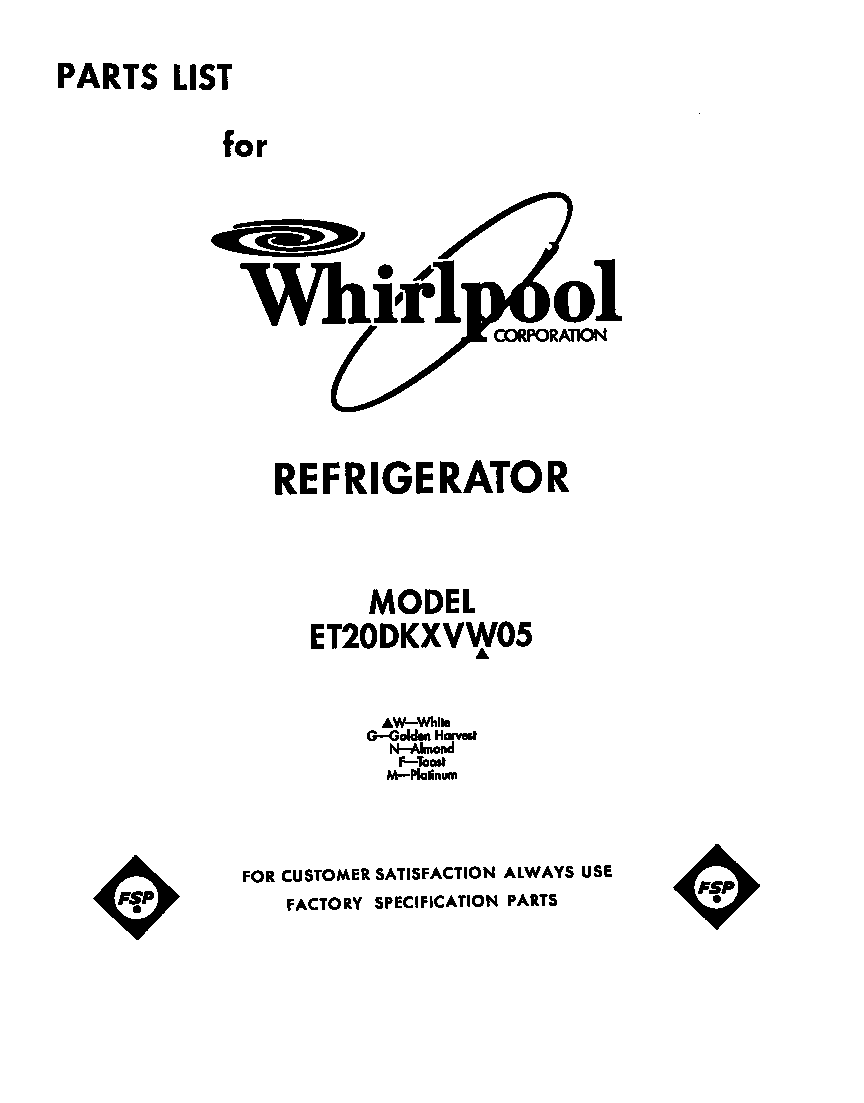 Whirlpool ET20DKXVN05 front cover diagram