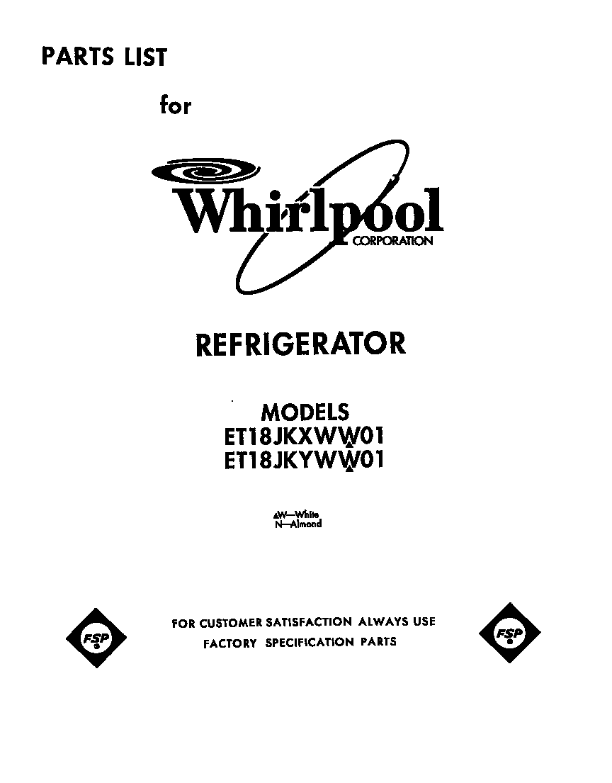 Whirlpool ET18JKXWG01 front cover diagram