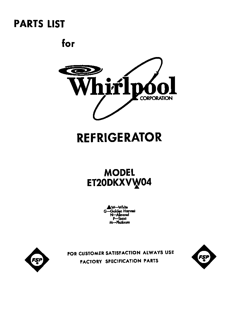 Whirlpool ET20DKXVW04 front cover diagram