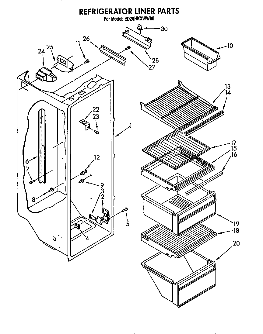 Whirlpool ED20HKXWW00 refrigerator liner diagram