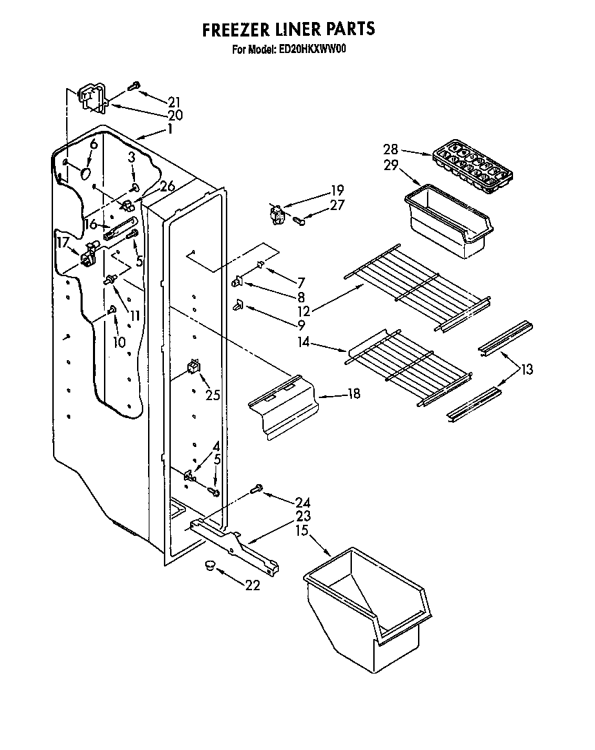 Whirlpool ED20HKXWW00 freezer liner diagram