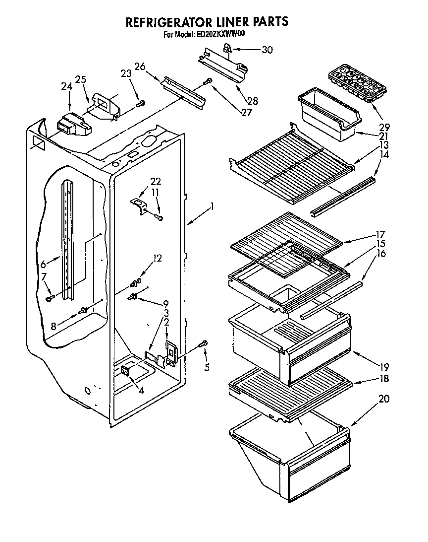 Whirlpool ED20ZKXWG00 refrigerator liner diagram