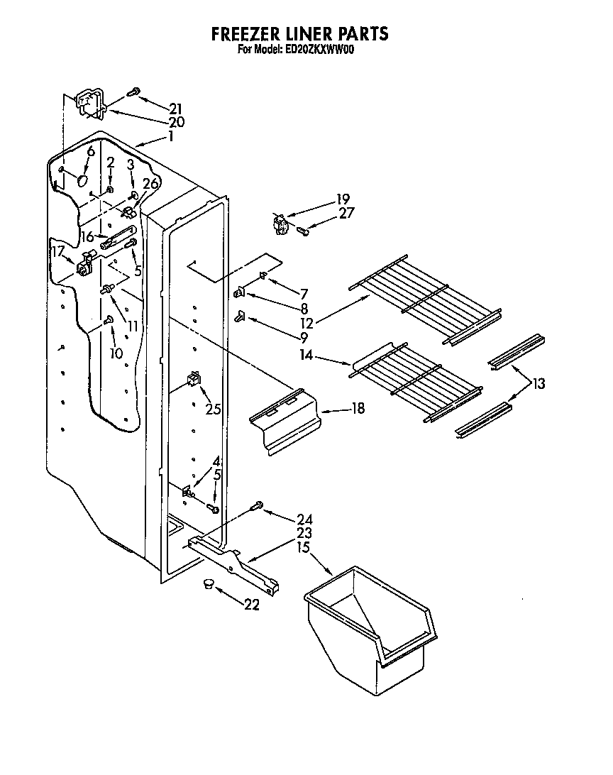 Whirlpool ED20ZKXWG00 freezer liner diagram