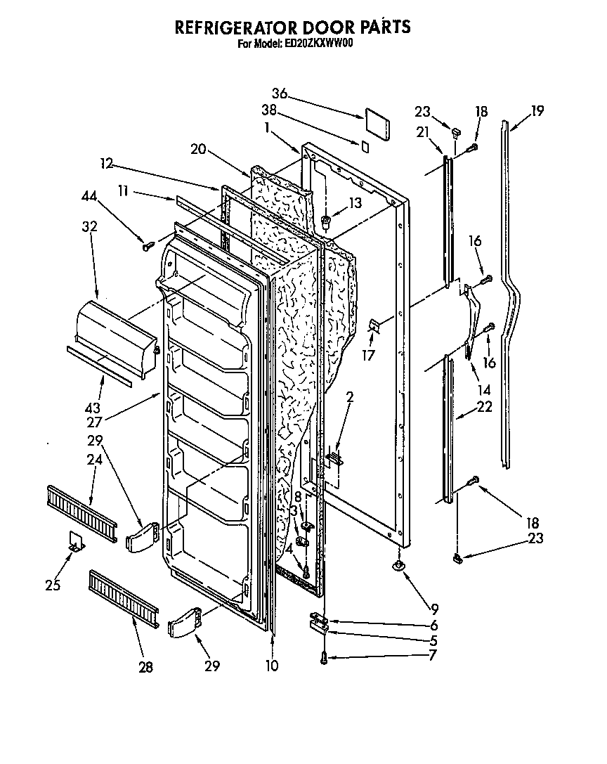 Whirlpool ED20ZKXWG00 refrigerator door diagram