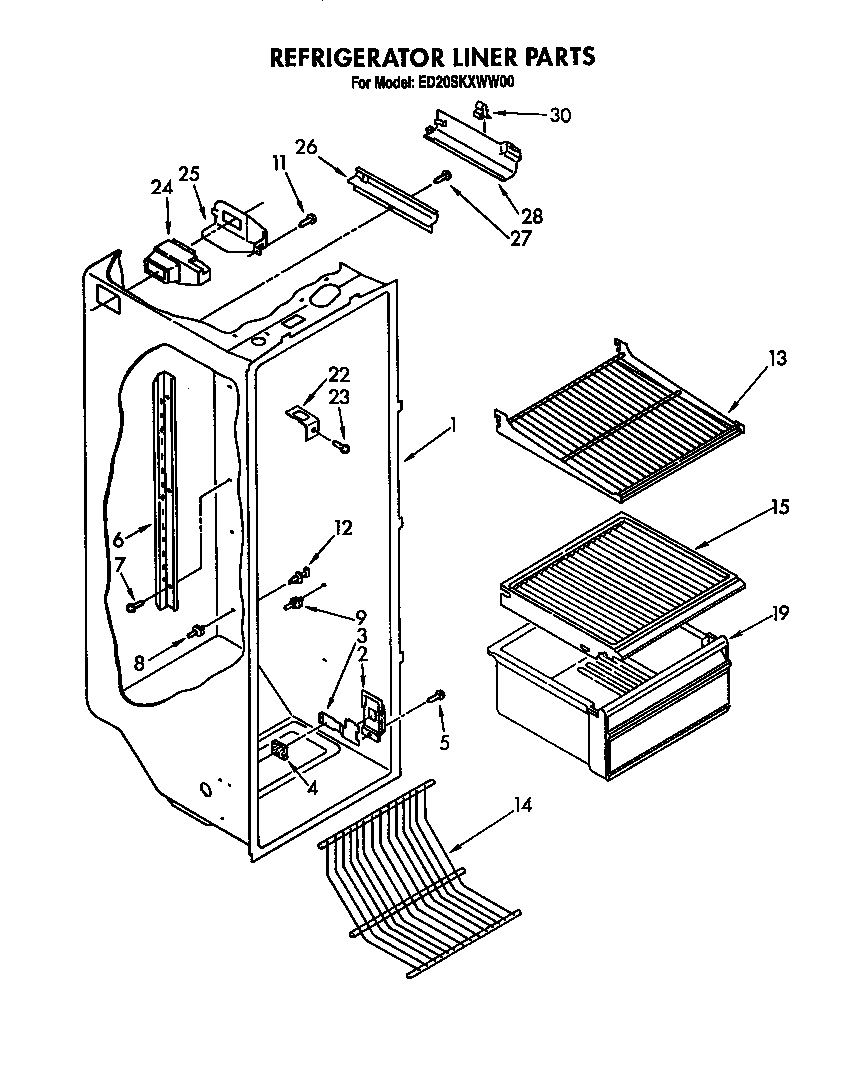 Whirlpool ED20SKXWW00 refrigerator liner diagram