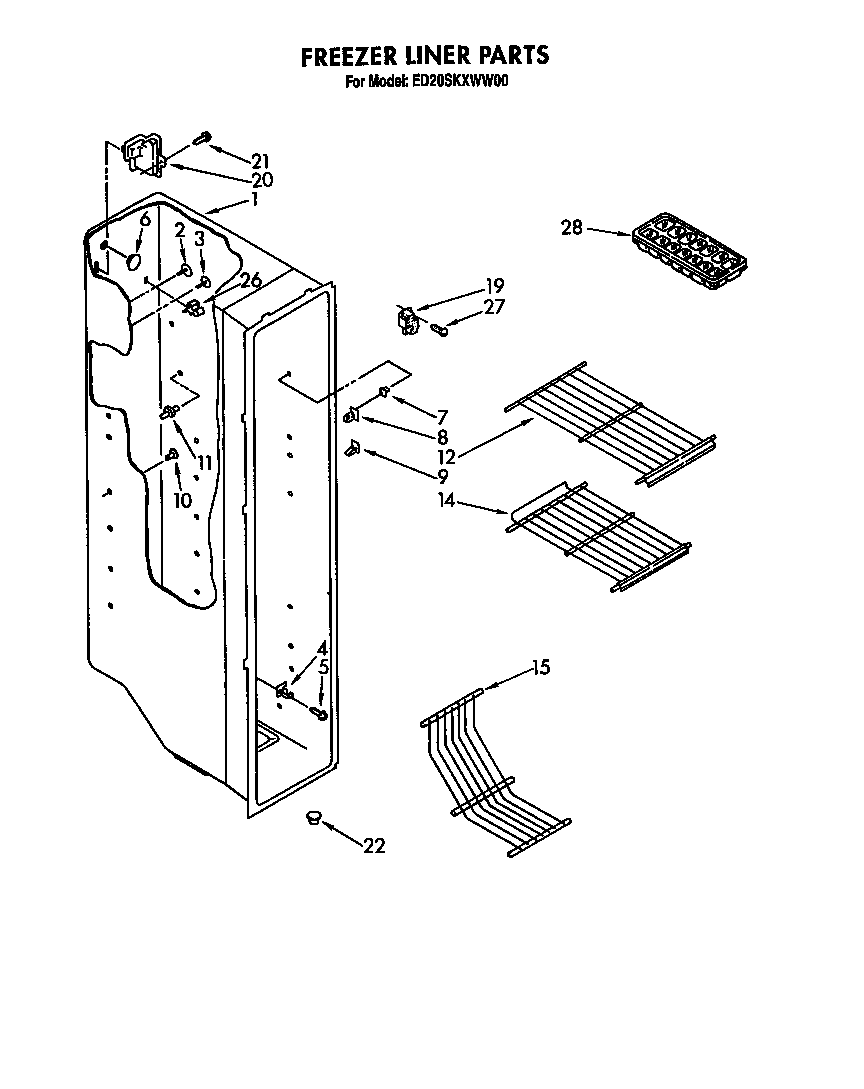 Whirlpool ED20SKXWW00 freezer liner diagram