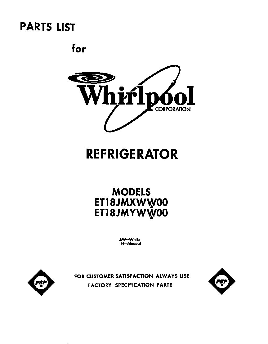 Whirlpool ET18JMXWN00 front cover diagram