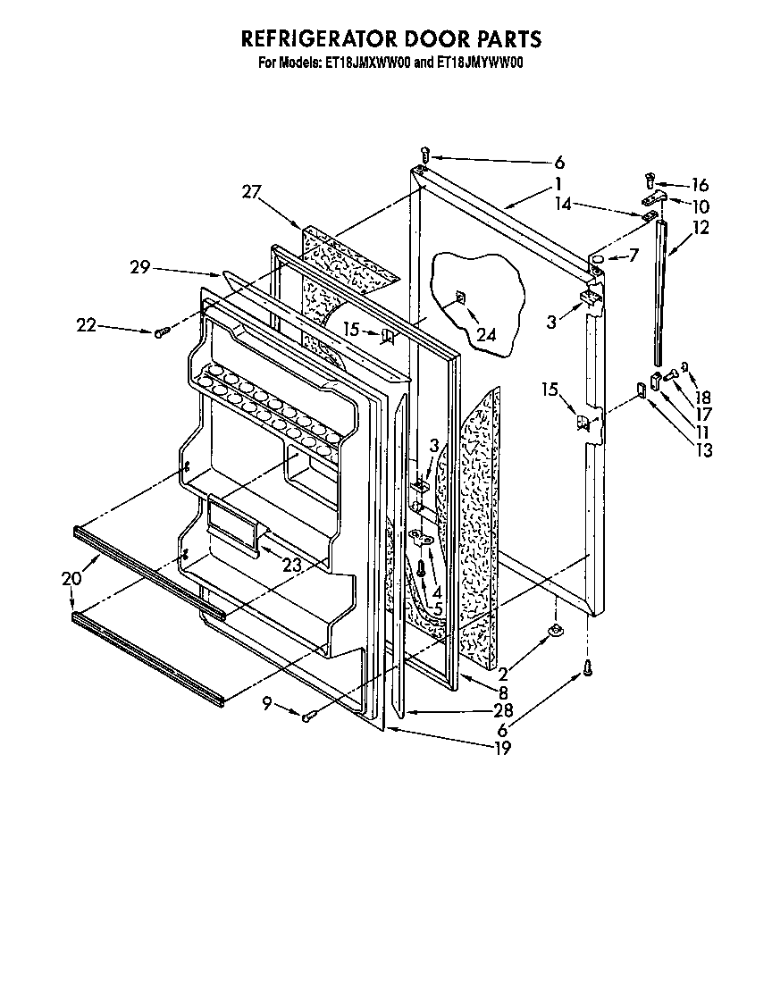Whirlpool ET18JMXWN00 refrigerator door diagram
